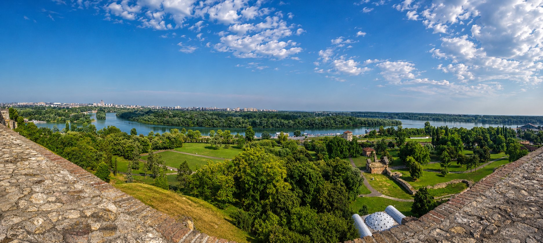 The Danube and Sava rivers meeting below Belgrade, seen from the Kalemegdan fortress